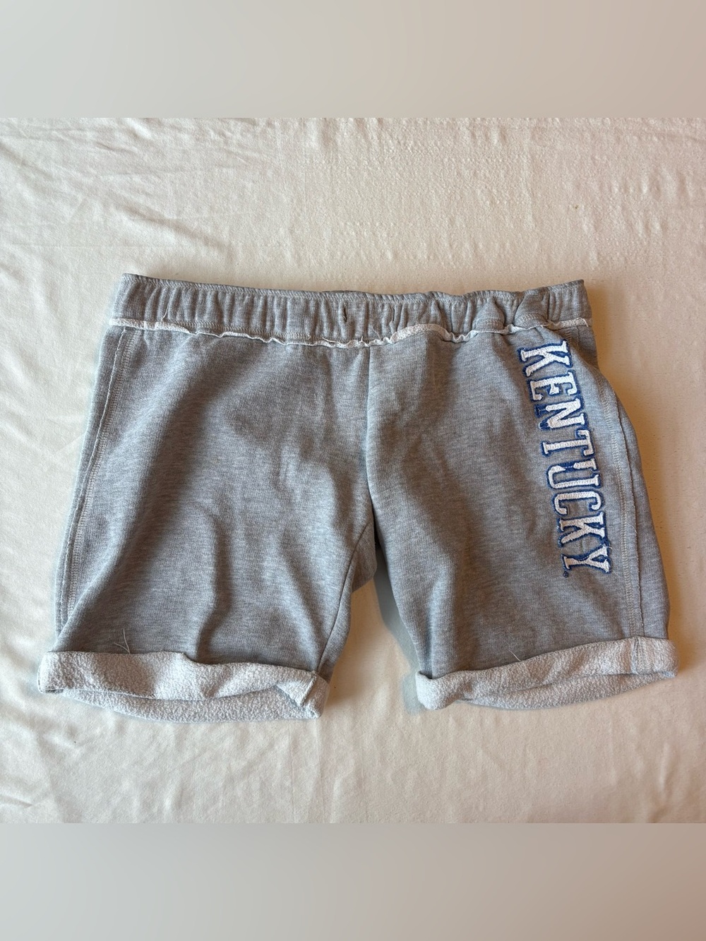 Vintage Cat Bird Seat Grey Fleece Shorts Raw Edge Waistband "Kentucky" on front